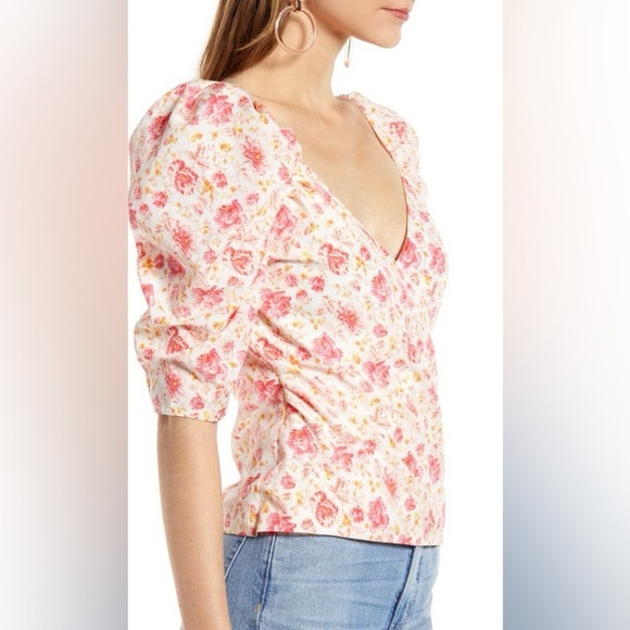 Something Navy Fitted Floral Surplice Top Small - Picture 4 of 14